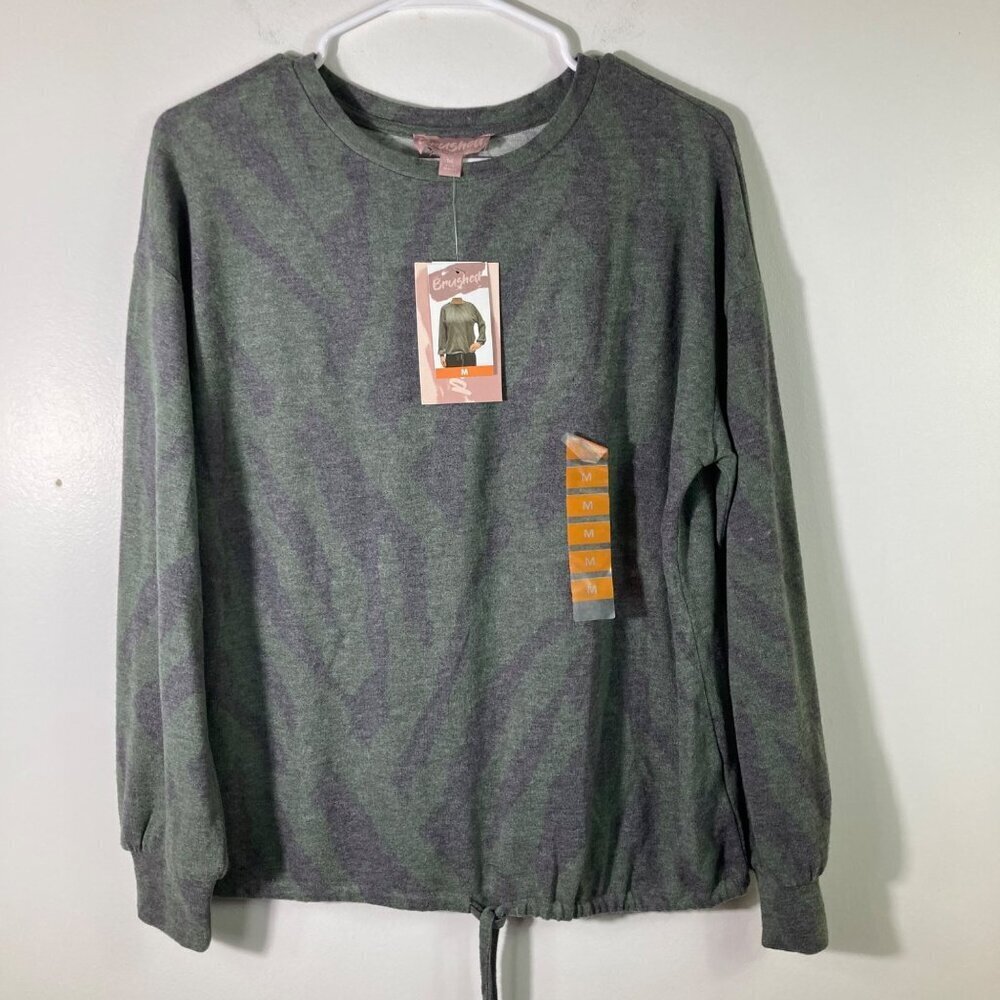 Womens Brushed Sweatshirt Tie Front Jungle‎ Green Zebra M NWT #2